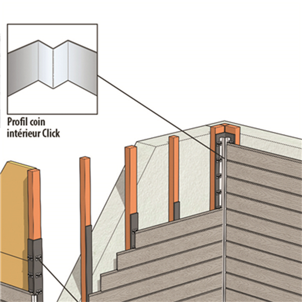 Profil d'angle intérieur pour bardage Cedral Click - aluminium laqué Blanc Everest C01 - longueur 3,00 M