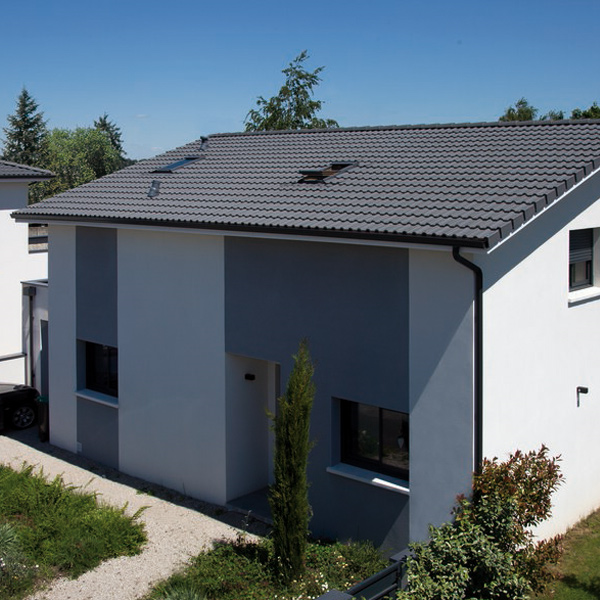 Tuile béton Double Romane - grand moule faible relief - Monier - 42 x 33 cm - Ardoise