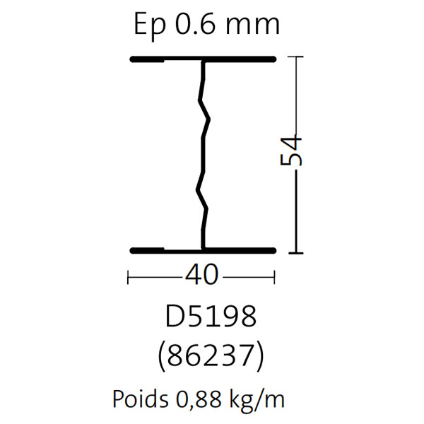 Profil longue portée (PLP) en acier galvanisé pour faux plafond suspendu - Haut. 54,00 MM - Long. 5,00 M - ép. 0,60 MM