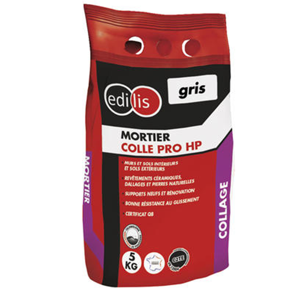 Mortier colle professionnel pour collage carrelage - Edilis - Sac de 5 kg - Coloris Gris
