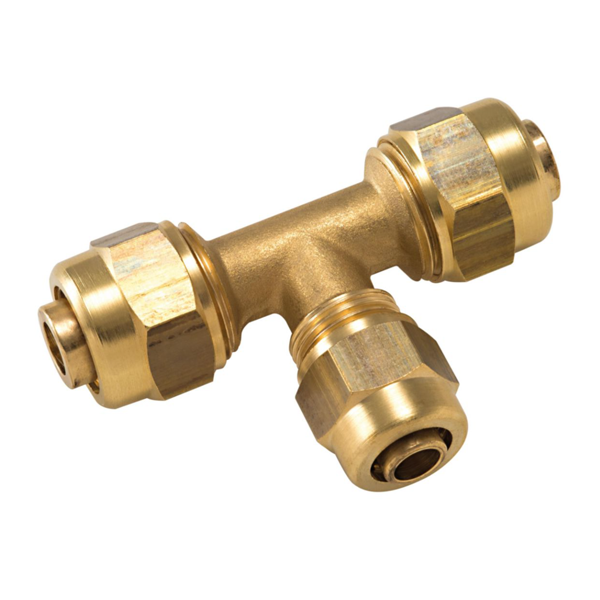 Raccord té réduit à écrou libre - À compression pour tube PER - Diamètre 16 - 12 - 16 mm - Laiton