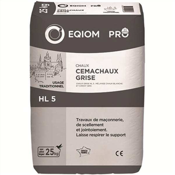 Chaux grise hydraulique HL5 CEMACHAUX GRISE Eqiom Pro - Sac de 25 KG