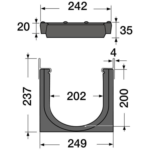 Caniveau Kenadrain pour bordures de trottoirs avec 2 grilles en fonte D400 - longueur 1 m