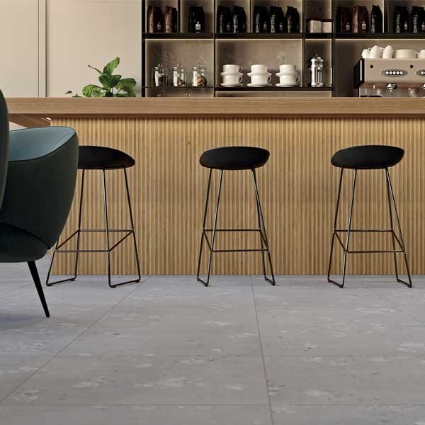 Carrelage sol intérieur effet terrazzo en grès cérame émaillé avec surface ABS - Castone - 80,0 CM x 80,0 CM - ép. 10,00 MM - Gris ciment