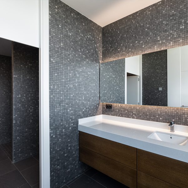 Mosaïque en émaux de verre antidérapants Zen - carreau de 2,5 x 2,5 cm - trame de 49,5 x 31,2 cm - Phyllite