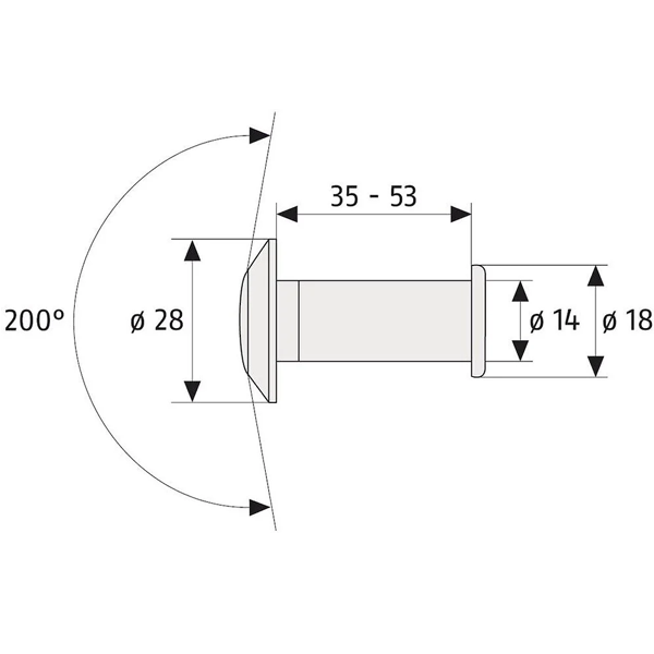 Judas optique Abus 2200 pour porte d'entrée d'épaisseur 35 à 53 mm - Ø 14 mm - vue à 200° - chromé