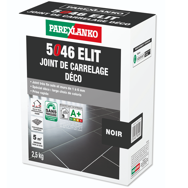 Joint de carrelage déco - 5046 Elit - sol et mur joints de 1 à 6 mm - Noir Sac de 2,5 KG