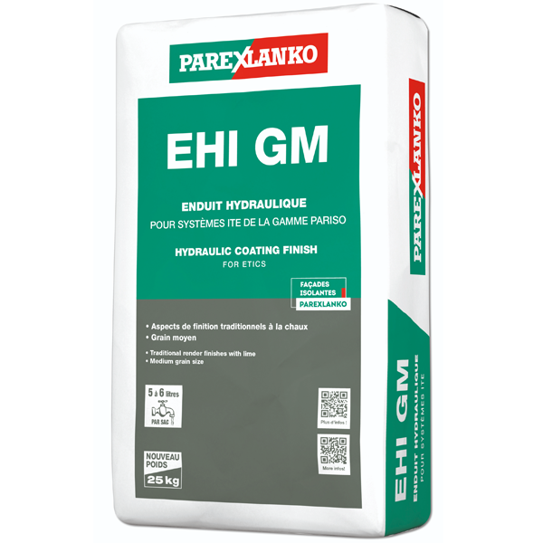Enduit hydraulique épais EHI GM grain moyen Parex - G10 Blanc lumière - Sac de 25 KG