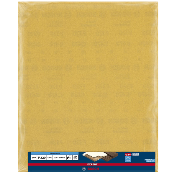 Feuille abrasive pour ponçage manuel bois et peinture - Expert Bosch C470 - 230x280 mm grain 320