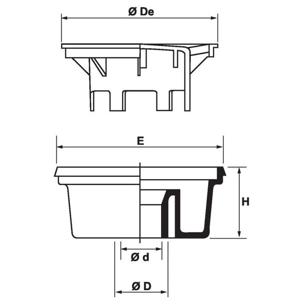 Siphon de cour PVC carré 15x15x6,3cm emboîture incorporée verticale SC456G