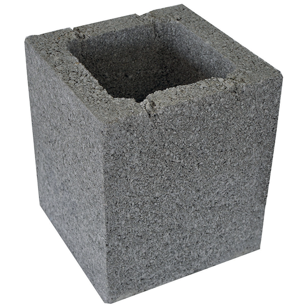 Bloc poteau pilier en béton brut Obra -  20 CM x 20 CM extérieur - hauteur 25 CM