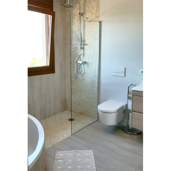 Plaque de galets sciés autobloquants sur filet polyéthylène - 30,0 CM x 30,0 CM - ép. 9,00 MM - mélange blanc