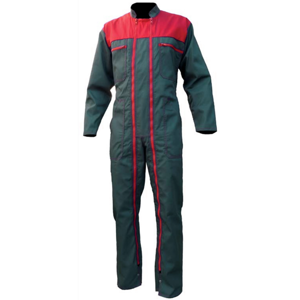 Combinaison double fermeture bicolore rouge vert 65% polyester 35% coton taille 6