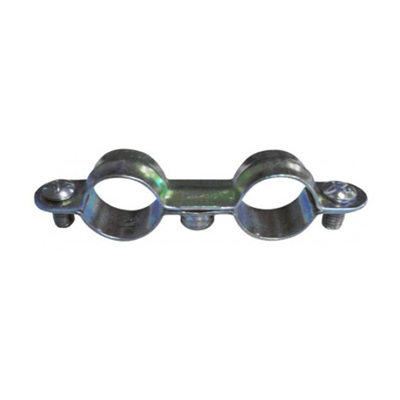 Collier sanitaire double - Fixation tuyauteries plomberie - Ø14 mm - Acier zingué blanc - Lot de 10