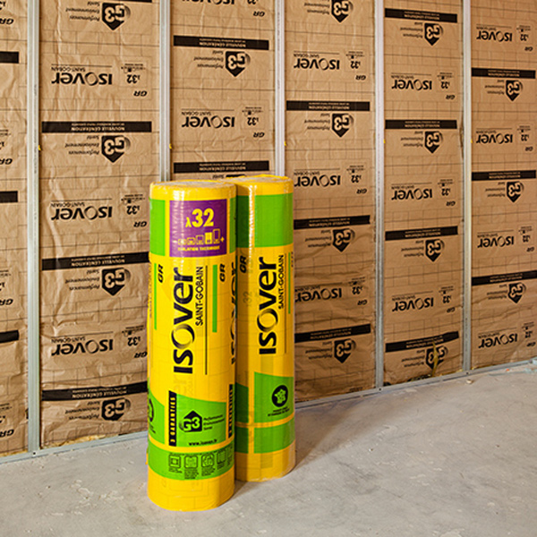 Rouleau laine de verre pour murs maçonnés - GR 32 revêtu Kraft Isover - R=2,35 m².K/W - 8,10 M x 1,20 M - ép.75 MM