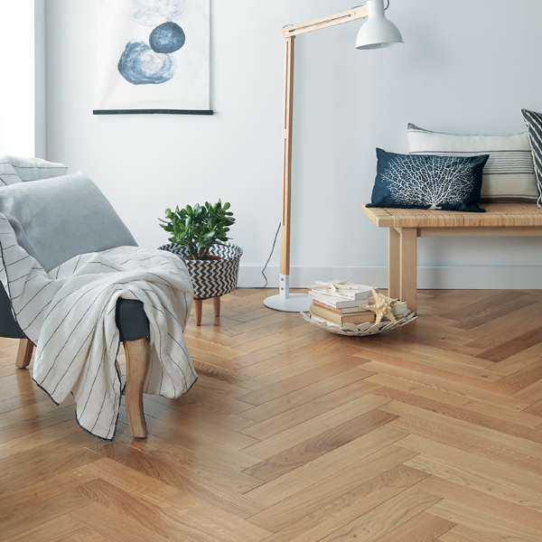 Parquet contrecollé en bâton rompu Chêne Classic/Authentique Satiné - 590,0 MM x 90 MM - ép. 12,00 MM