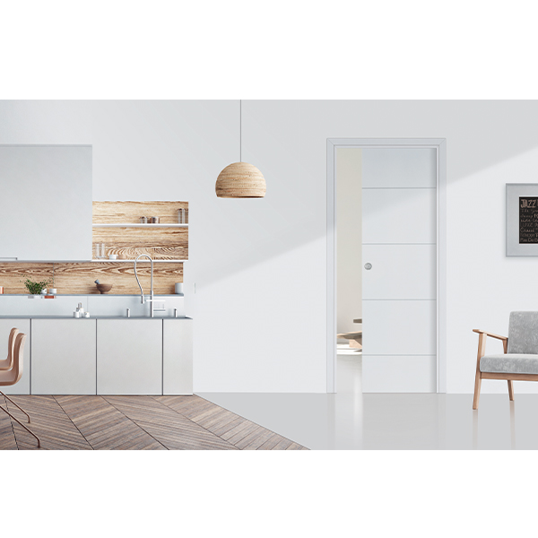 Porte nue prépeinte en blanc Ketch Gypso pour châssis à galandage - âme alvéolaire - 204 CMx83 CM