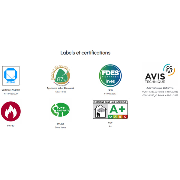 Panneau isolant chanvre coton et lin pour isolation thermo-acoustique intérieure - Biofib'Trio - R 2,60 m².K/W - 1,20 M x 0,60 M - ép. 100 MM