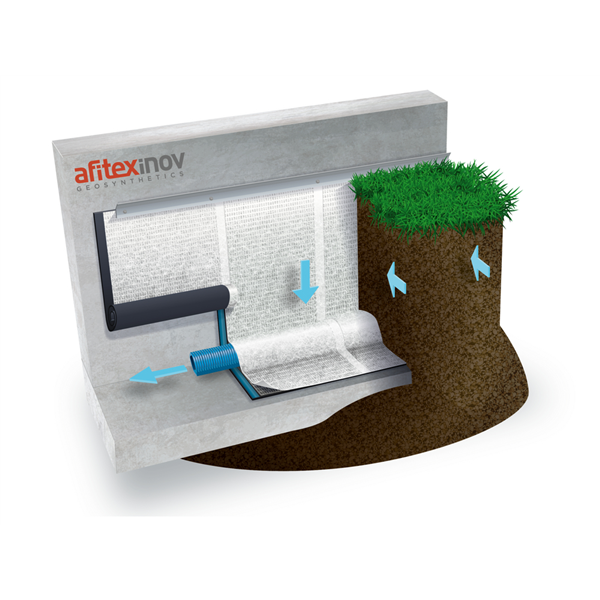 ALVEODRAIN P5: IMPERMEABILISATION DRAINAGE MUR ENTERRE/RL DE 40.7M2/3X1.1M.LE M2