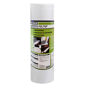 Géotextile non tissé Edia - polypropylène blanc - R. 6 kN - rouleau de 0,5 M x 50 M