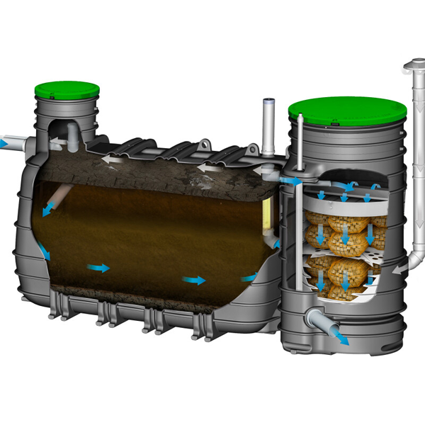 Fosse toutes eaux - Monoblock-2-4 V3 Biorock - avec poste de relevage - Capacité 4 E.H - 2000L