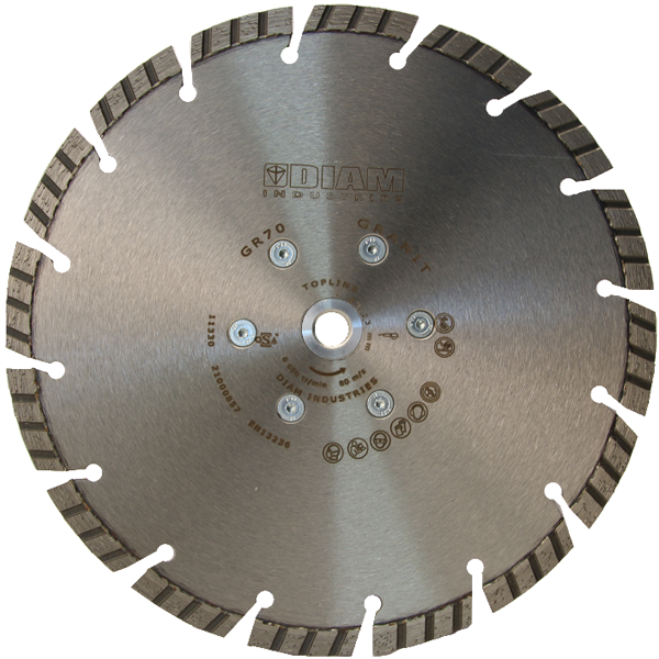 Disque diamant crénelé pour granit et pierre naturelle - avec flasque déportée en acier - Ø 230 mm x 22,23 mm