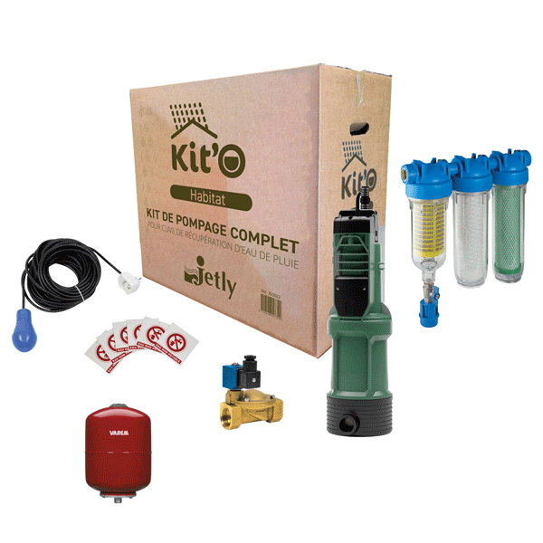 Kit de pompage complet Kit'O Habitat pour cuve récupération eau de pluie plastique ou béton
