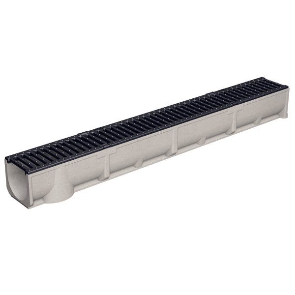 Caniveau en béton polymère MEAGARD II G avec grille fonte B125 - Largeur 100 mm - Longueur 1 m