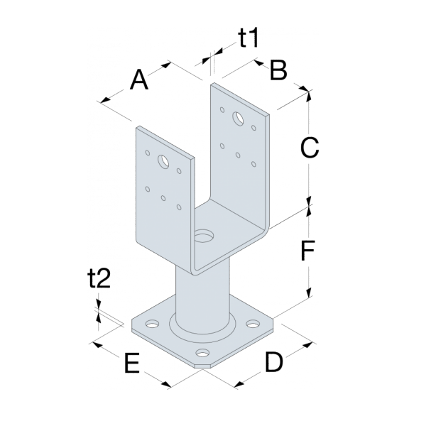 Pied de poteau fixe PPUP largeur 70 mm épaisseur 4 mm