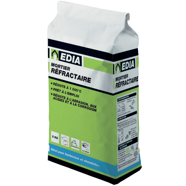 Mortier réfractaire prêt à gâcher Edia résiste à 1000°C sac de 5 kg