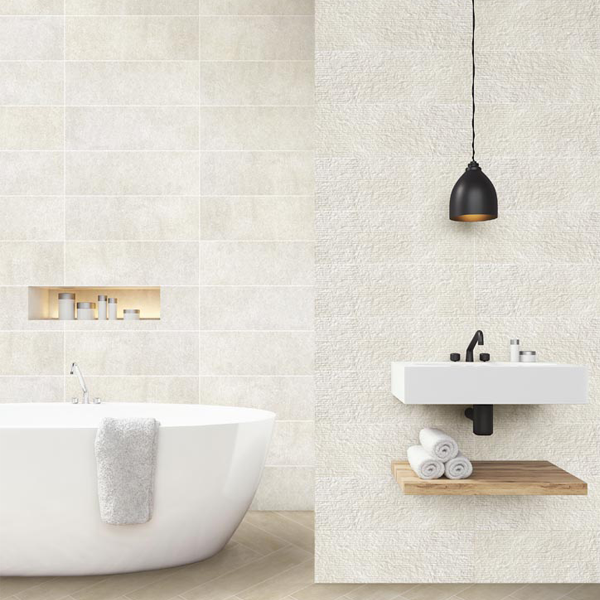 Faïence murale effet béton en céramique - Gate - 50,0 CM x 20,0 CM - ép. 8,00 MM - Perle