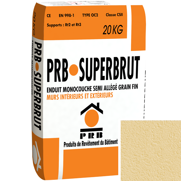 Enduit monocouche semi-allégé à grain fin PRB Superbrut type OC2 - Val de Loire - sac de 20 kg