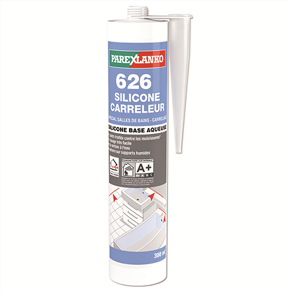 Mastic silicone joints et collage spécial carrelage - ParexLanko 626 - Blanc - Cartouche 300 ml