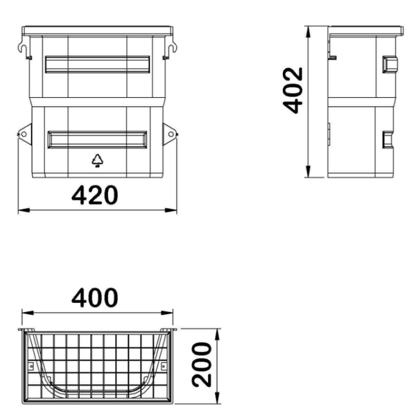 Courette d'aération en polypropylène - 400 x 400 x 200 mm - grille caillebotis maille 30 x 30 mm - accessible piéton