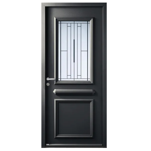 Porte d'entrée vitrée en acier laqué anthracite RAL7016 - Segovia 1 - serrure à relevage 4 rouleaux + 2 pênes centraux - Poussant droit