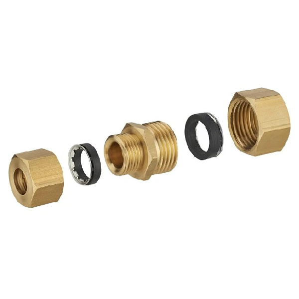 Jonction réduite joint mixte pour tube en cuivre - Diamètre 14 mm et 12 mm - À visser - Laiton