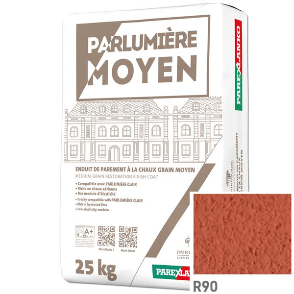 Enduit de parement à la chaux à grain moyen Parexlanko Parlumière - R90 Brique rouge - Sac de 30 KG