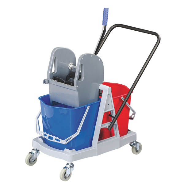 Chariot de lavage 2 seaux avec presse - Sur roulettes - Guidon réversible - Capacité 17,5 L