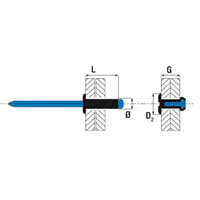 Rivet aluminium tige acier standard tête plate laqué noir serrage de 18.0 à 21.0 mm diamètre 4.8 mm longueur 24 mm - boîte de 250