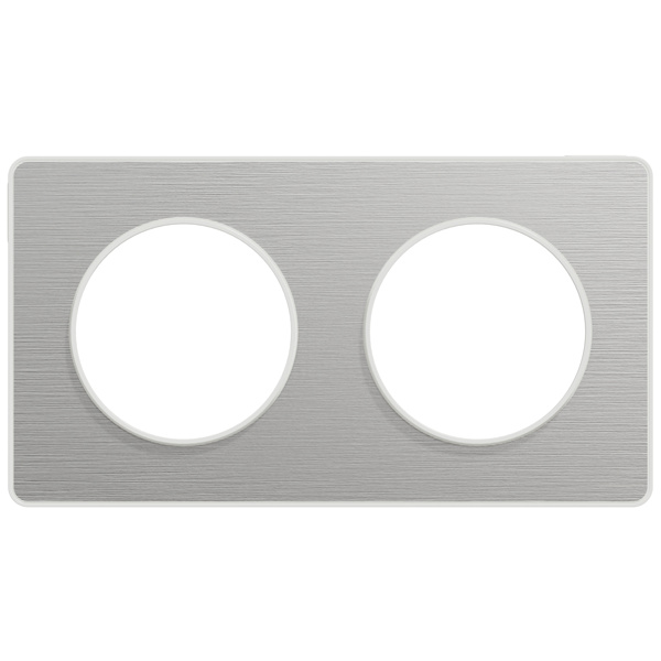 Plaque de finition double Schneider Odace Touch pour 2 postes encastrés - alu brossé liseré blanc