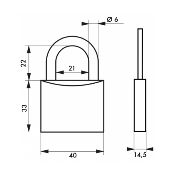 Cadenas type 1 corps laiton 40 mm grade 5 anse acier cémenté - 2 clés - Thirard