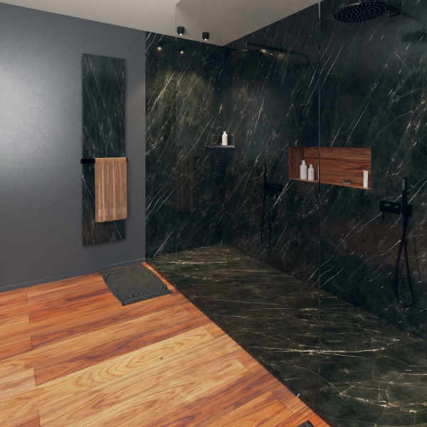 Panneau mural effet marbre étanche - 250 x 100 cm - Noir - ép. 3 mm