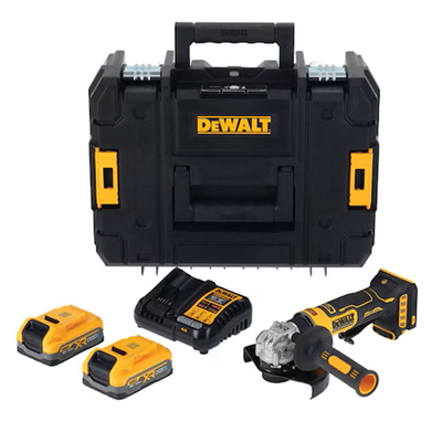 Meuleuse d'angle sans fil 18V 125 mm - DCG404S2T-QW Dewalt - En coffret avec 2 batteries 3,5 Ah Powerstack et chargeur + 3° batterie offerte