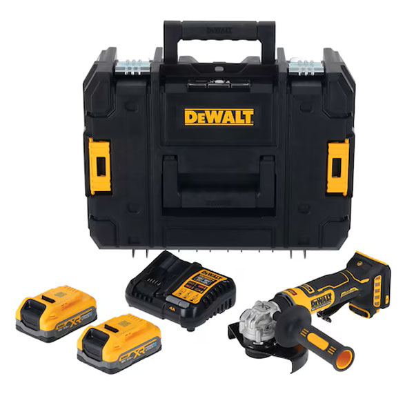Meuleuse d'angle sans fil 18V 125 mm - DCG404S2T-QW Dewalt - En coffret avec 2 batteries 3,5 Ah Powerstack et chargeur + 3° batterie offerte