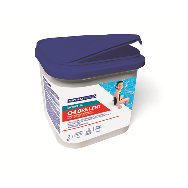 Traitement désinfectant chlore lent en galet pour tous types de piscines - AstralPool - galets de 250g - seau de 5 kg