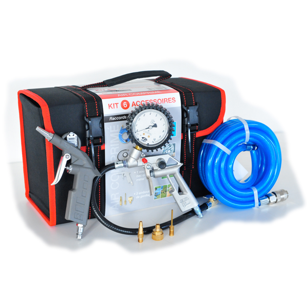 Kit valisette nylon 6 accessoires tuyau 5 m pro + poignée métal + soufflette + 3 embouts