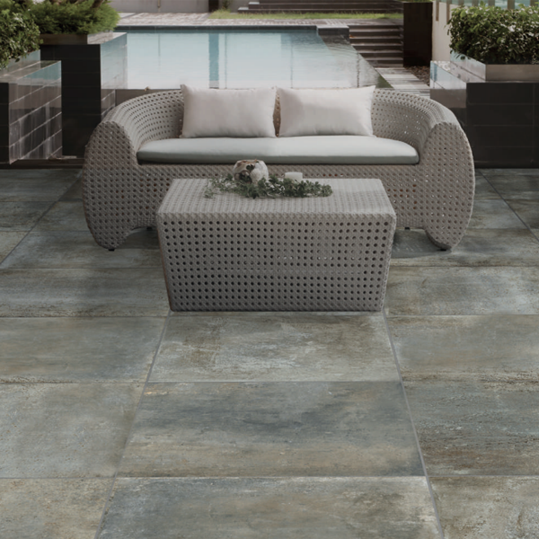 Carrelage extérieur effet pierre en grès cérame émaillé rectifié Dolmen Grip - 71,5 CM x 71,5 CM - ép. 9,50 MM - Grigio