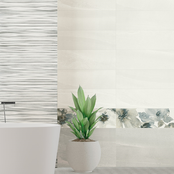 Carrelage mural salle de bain - Living Wall - carrelage grand format rectifié - 60,0 CM x 20,0 CM - Décor Acquerello Cold