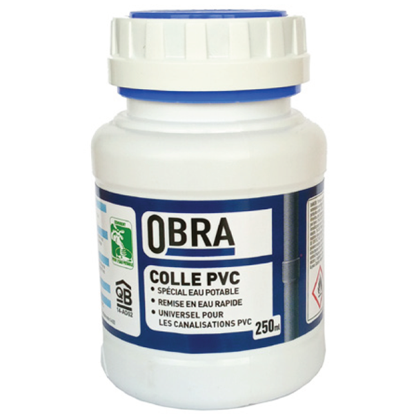 Colle PVC rigide spéciale eau potable Obra pour assemblage de canalisation et raccord - pot de 250 MLT