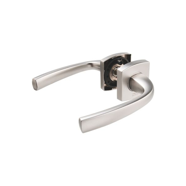 Ensemble poignée de porte à bec de cane sur rosace Vachette Muze - chrome velours - béquille double de carré 7 mm